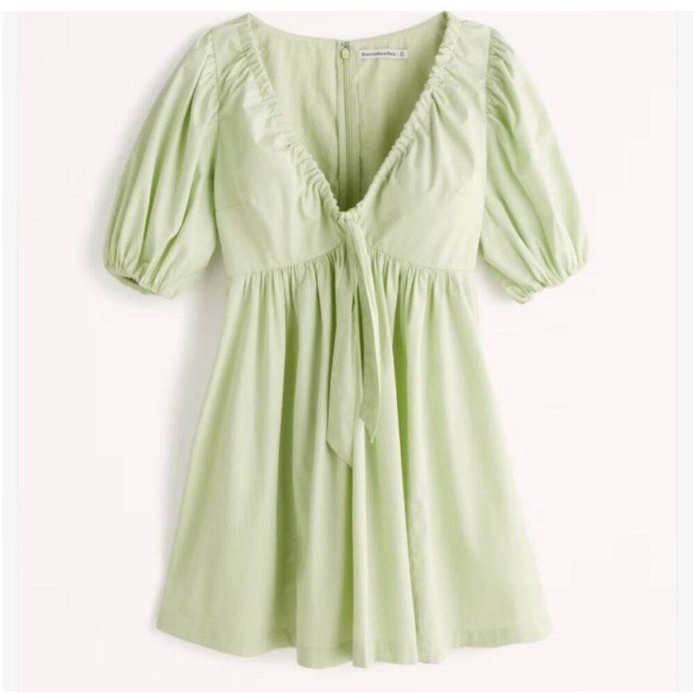 Abercrombie Cinch Front Poplin Mini Dress in Lime Green Size XS Tall